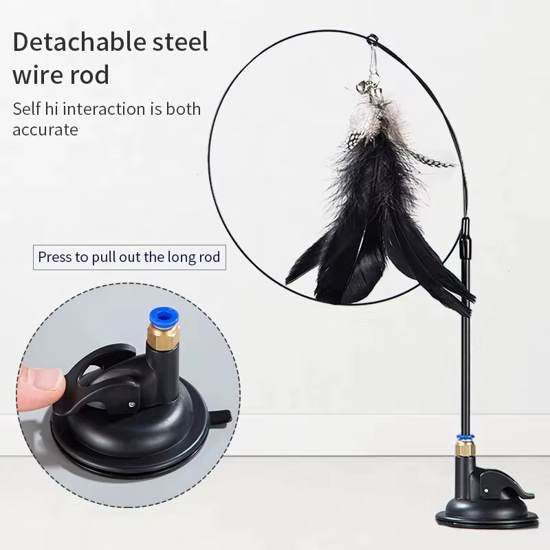 Interactive Cat Toy Handfree Cat Stick Kitten Playing Teaser Wand Toy Suction Cup Feather Wand Pet Supplies Simulation Feather