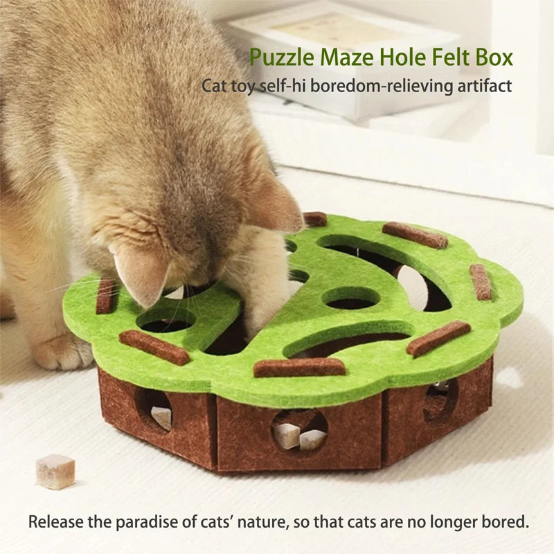 Pet Cat Entertainment Maze Ball-Digging Toy, Self-Entertainment Artifact, Claw-Sharpening Toy, Felt Cat Teaser Box, Bell Ball