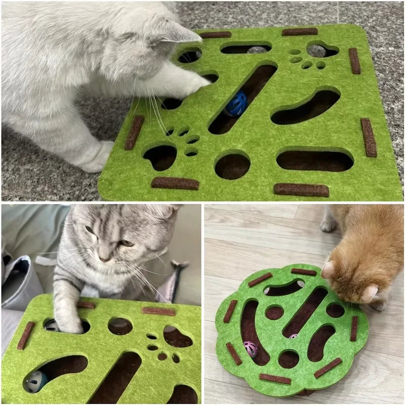 Pet Cat Entertainment Maze Ball-Digging Toy, Self-Entertainment Artifact, Claw-Sharpening Toy, Felt Cat Teaser Box, Bell Ball