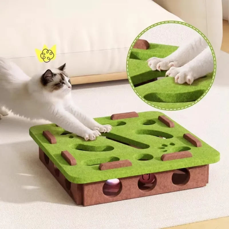Pet Cat Entertainment Maze Ball-Digging Toy, Self-Entertainment Artifact, Claw-Sharpening Toy, Felt Cat Teaser Box, Bell Ball