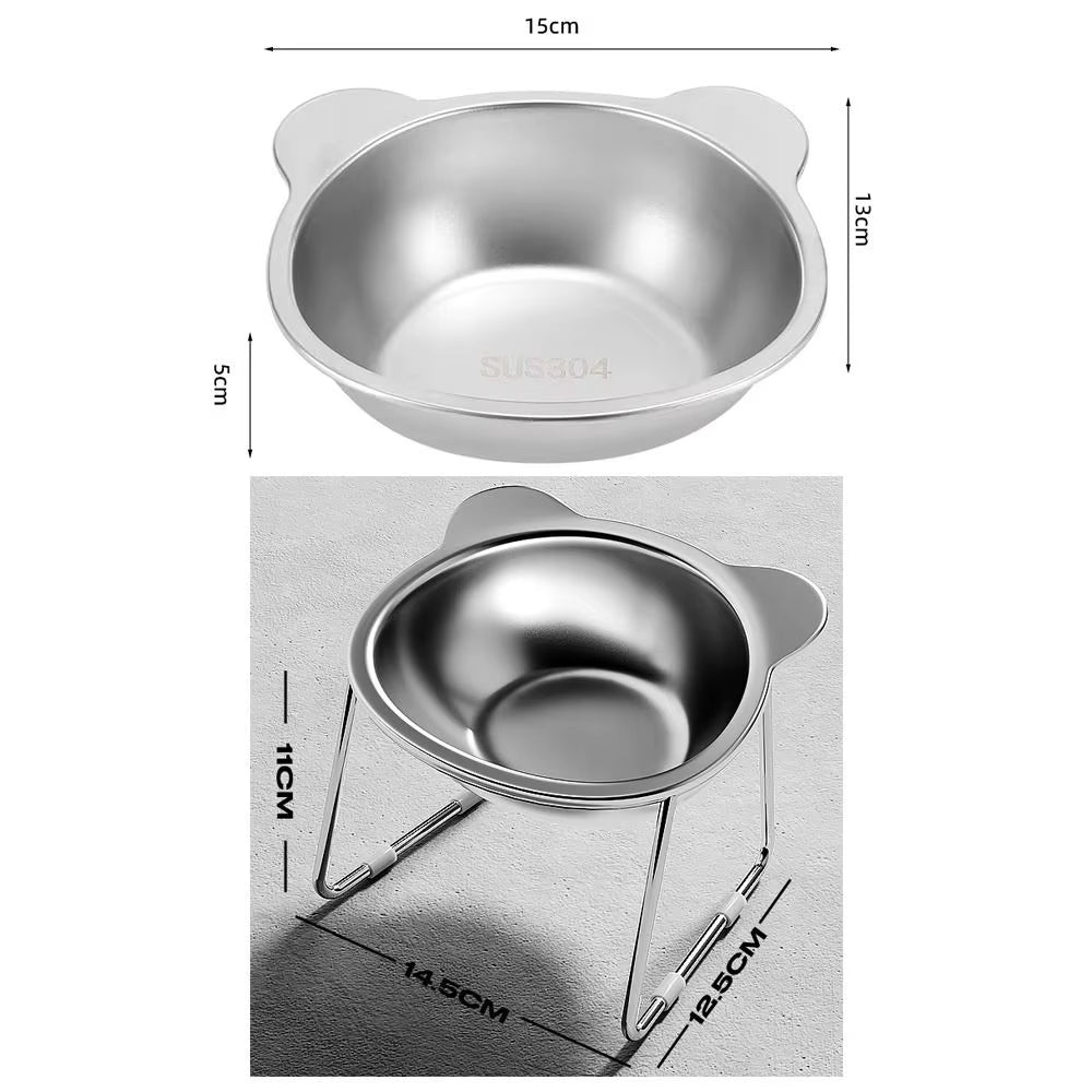 Raised Cat Bowls Tilted Neck Guard Cat Food Bowl 304 Stainless Steel Shatter-Resistant Elevated 15° Pet Supplies for Puppy Cat
