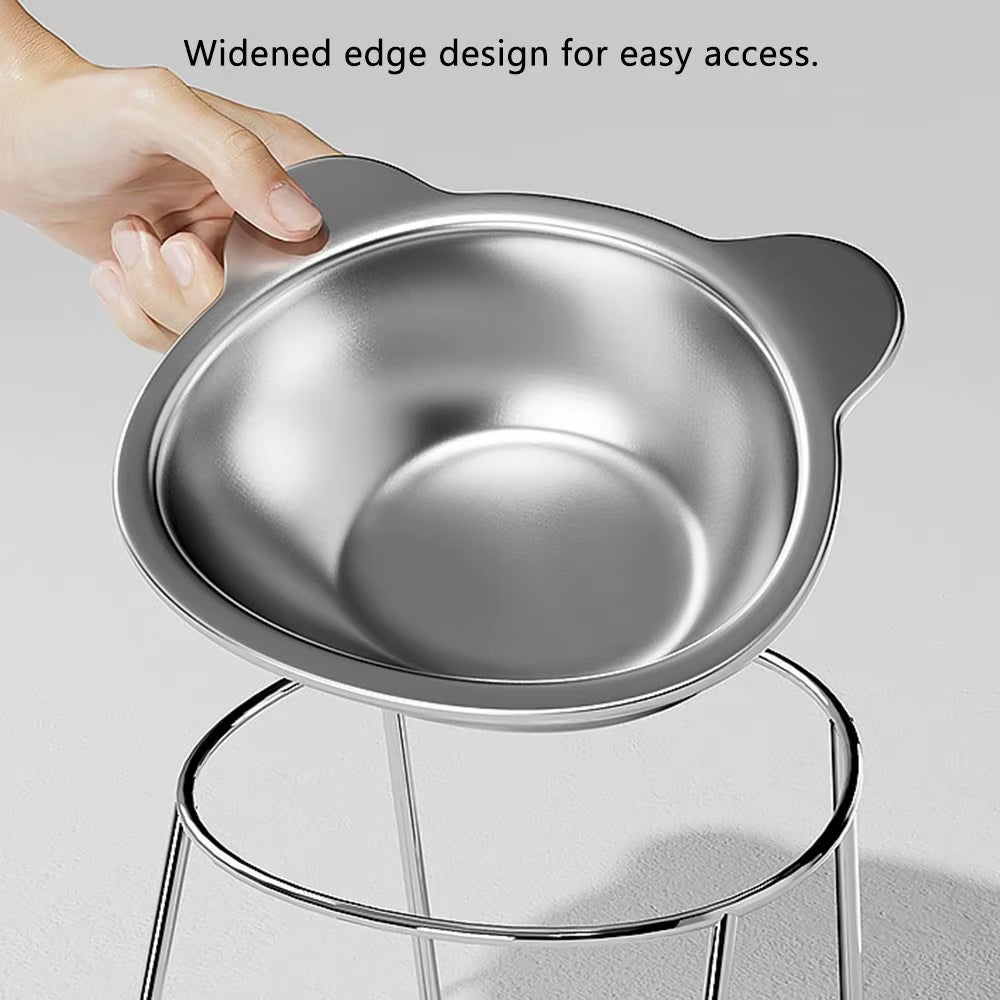 Raised Cat Bowls Tilted Neck Guard Cat Food Bowl 304 Stainless Steel Shatter-Resistant Elevated 15° Pet Supplies for Puppy Cat