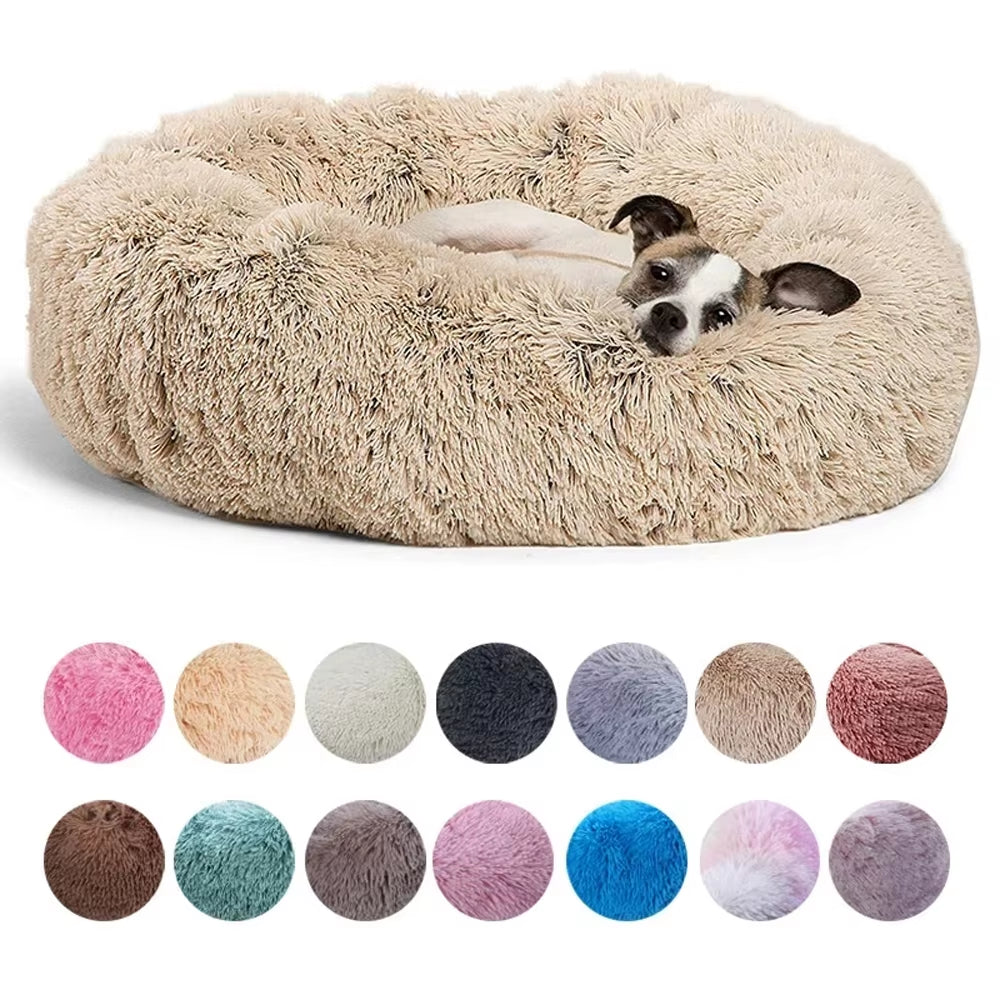 Round Large Dog Bed Winter Warm Plush Dog Bed for Medium Dog House Sleeping Dog Kennel Removable Small Cat Sofa Accessories