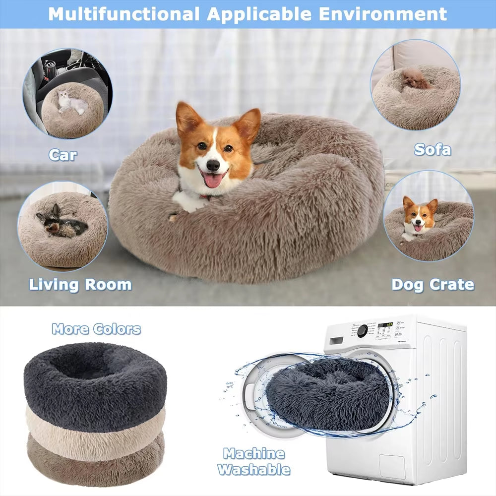 Round Large Dog Bed Winter Warm Plush Dog Bed for Medium Dog House Sleeping Dog Kennel Removable Small Cat Sofa Accessories